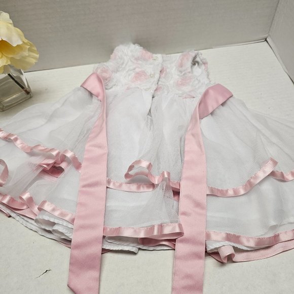Rare Edition Girls Infant Toddler Pink White Satin bow Flower Dress Sleeveless 9 - Picture 10 of 16